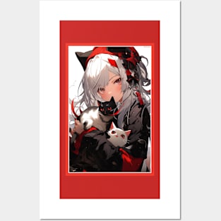 Aesthetic Anime Girl Red White Black | Quality Aesthetic Anime Design | Chibi Manga Anime Art Posters and Art